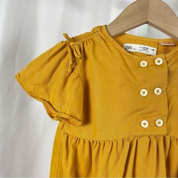 Zara 18-24 Months Boho Flutter Sleeve Dress Mustard Yellow Retro Cottagecore - Picture 8 of 8